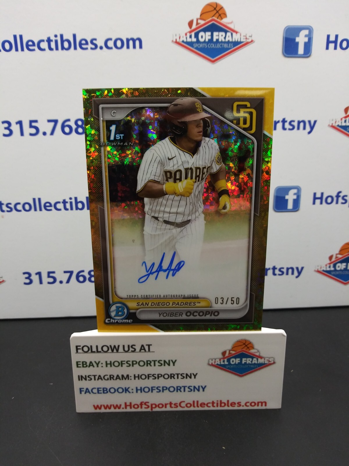 2024 BOWMAN CHROME YOIBER OCOPIO 1ST GOLD MINI DIAMOND AUTO 3/50 CPA-YO