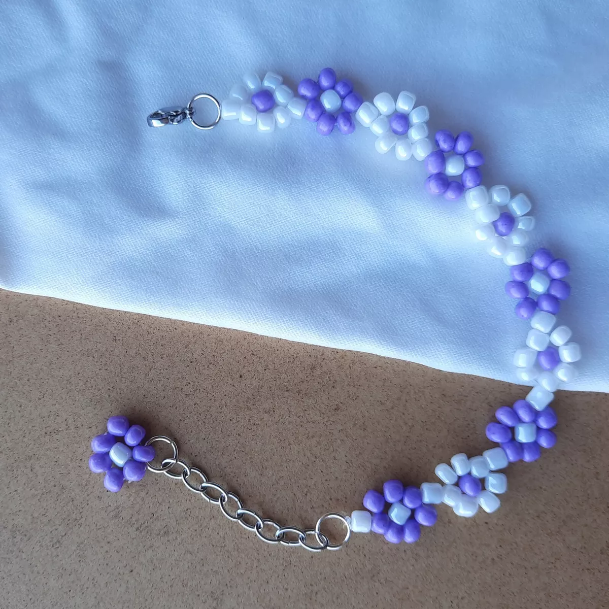 Purple Daisy Flower Beaded Bracelet Seed Beads Chain Bracelet Trendy  Jewellery