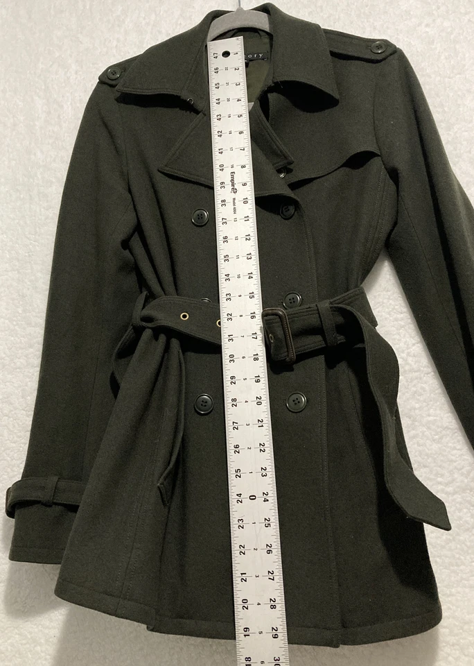 Theory Coat Jacket Size 2 Small s felt winter belt button pockets Olive Green - Image 3 of 4