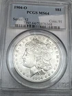 1904-O MORGAN SILVER DOLLAR PCGS MS-64✪ $1  UNCIRCULATED BU Series:52/ Coin:91