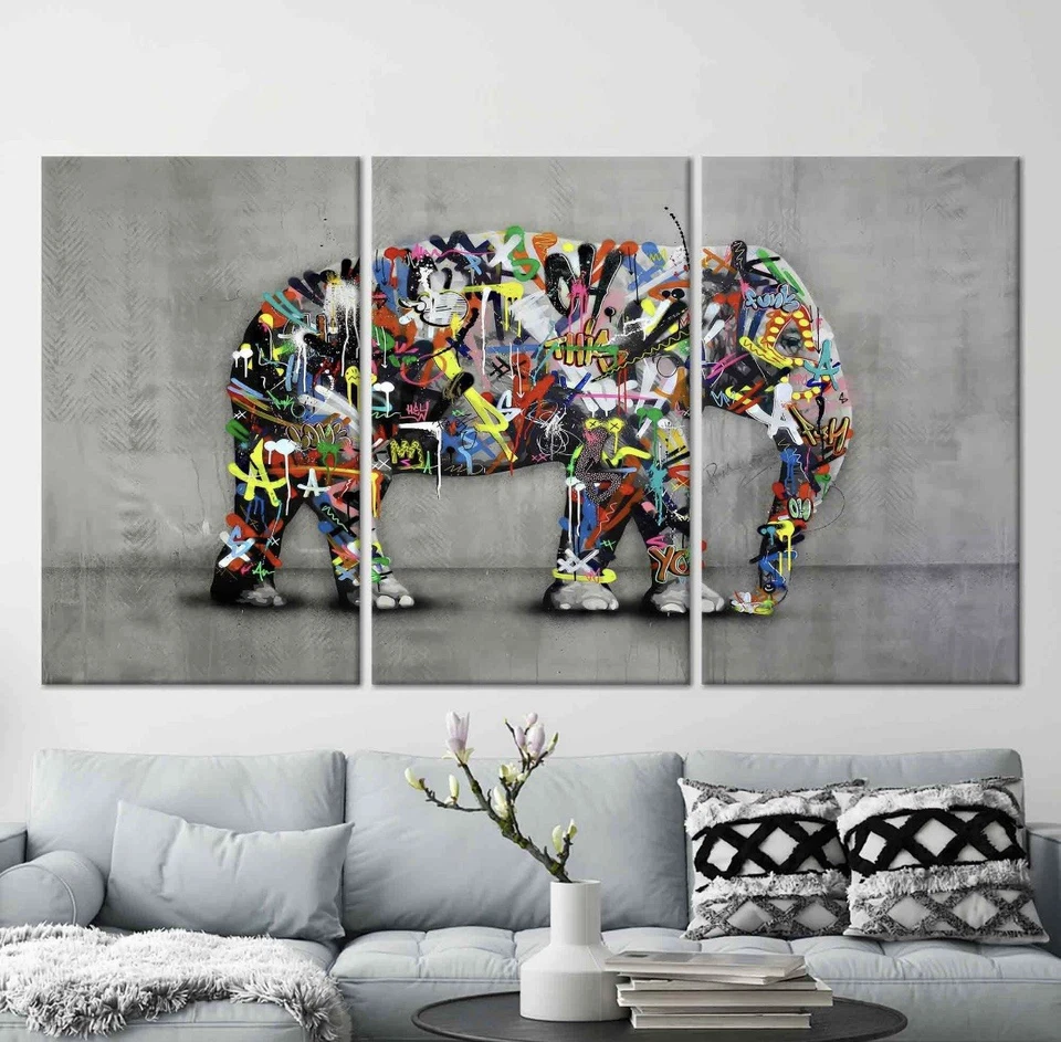 Arte pop lienzo arte de pared graffiti colorido elefante pared decoración del hogar Foto 2 de 4