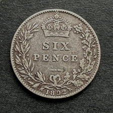 Queen Victoria Jubilee Head 1892 Six 6 Pence Coin