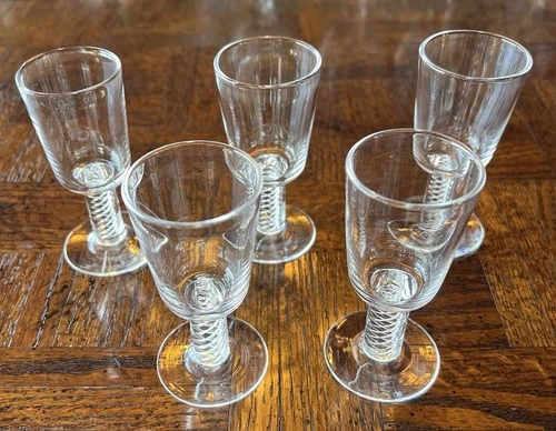 Steuben Air Twist Cordial Crystal Stems. 3 1/2 Tall. Excellent. 3 available.