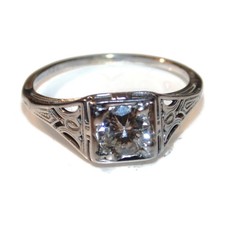 Vintage Estate Carved Diamond Ring in 18k White Gold Size 6 Engagement Jewelry
