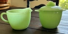 Fire-King Jadeite Creamer and Sugar Bowl with Lid – Ribbed Pattern