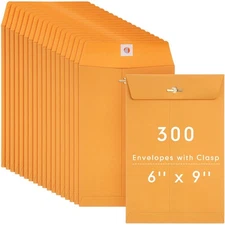 300 Pcs 6 x 9 Manilla Envelopes Clasp Kraft Catalog Envelope with Clasps Clos...