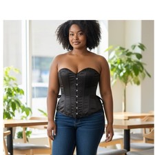 Corset -Story Black Over Bust Lace Up Steel Boned UK16-U.S. 12 NWT
