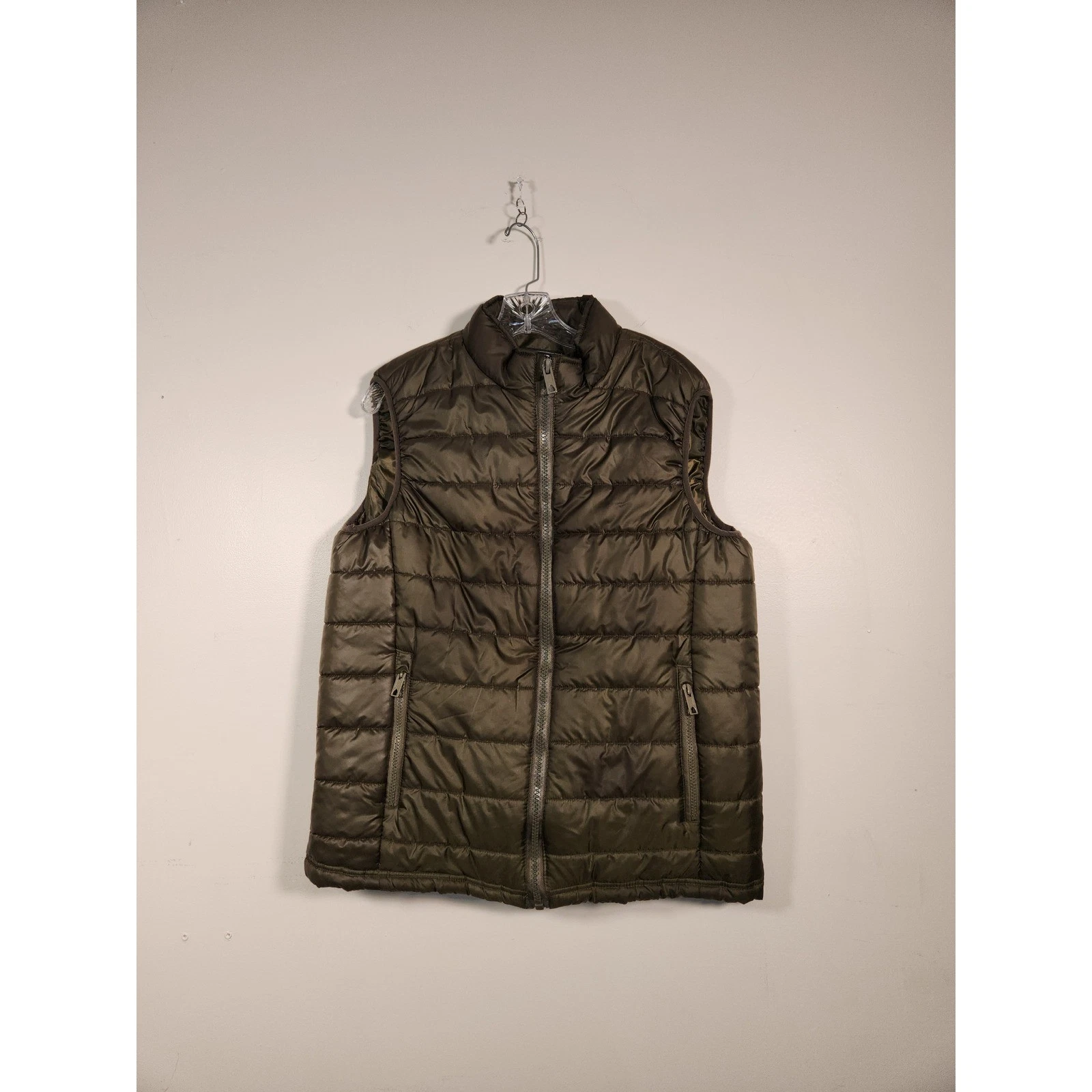 RAW 7 DESIGN Puffer Vest Men XL Olive Green Quilted Full Zip Waterproof Outdoor