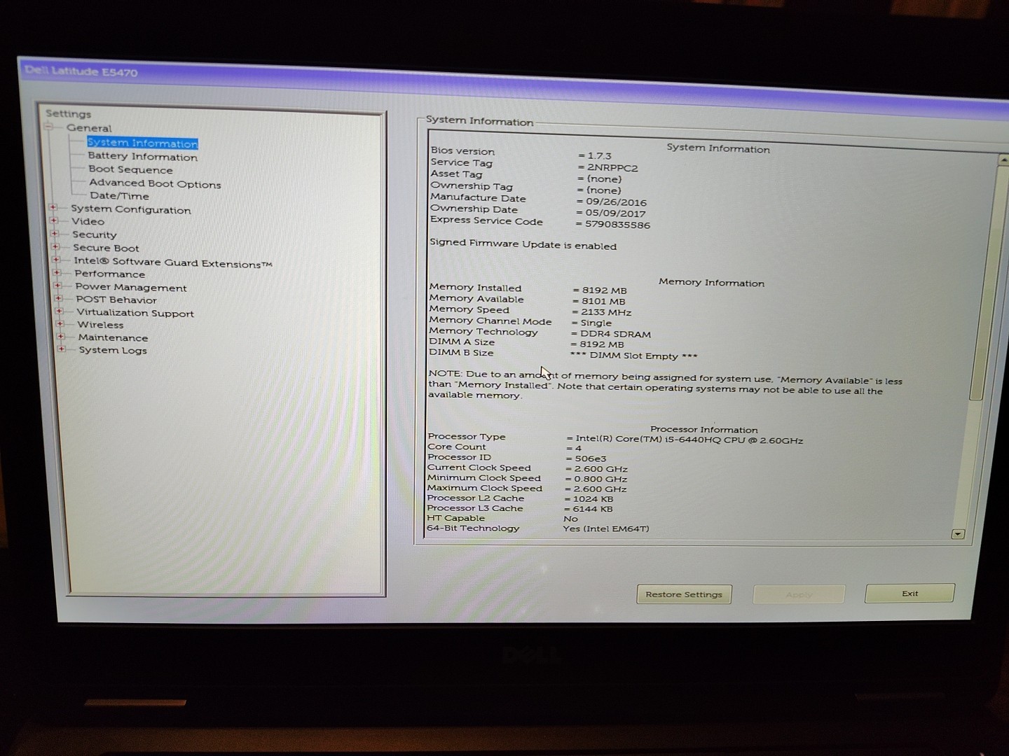 Dell Inc Latitude E5470, 15-Inch Laptop, with Core i5 6440 HQ, NO HDD NO DRIVE, No OS