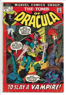 Tomb of Dracula # 5 / Gil Kane Cover Art / Marvel Bronze Age Horror / 1972