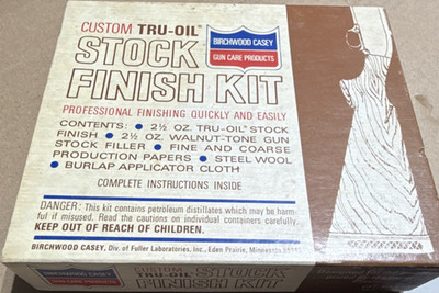 Vintage Birchwood Casey Tru-Oil Stock Finish Kit Brown Beige Steel Wool Burlap 