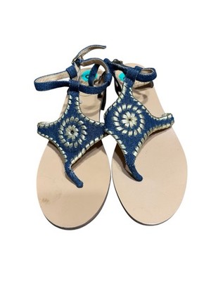 Jack Rogers Women's Leather Block Heel Sandal Size 8 NWT Boho Blue Brown