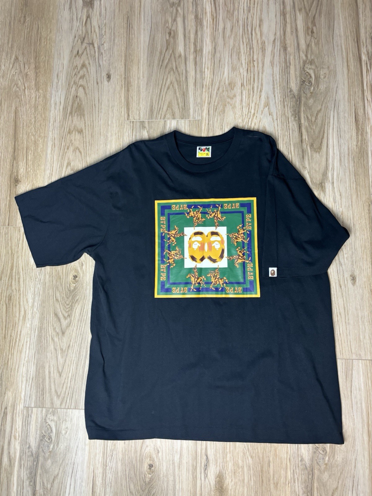 BAPE A Bathing Ape Graphic Print Logo Black Cotton Crew Neck T-Shirt Men's 2XL