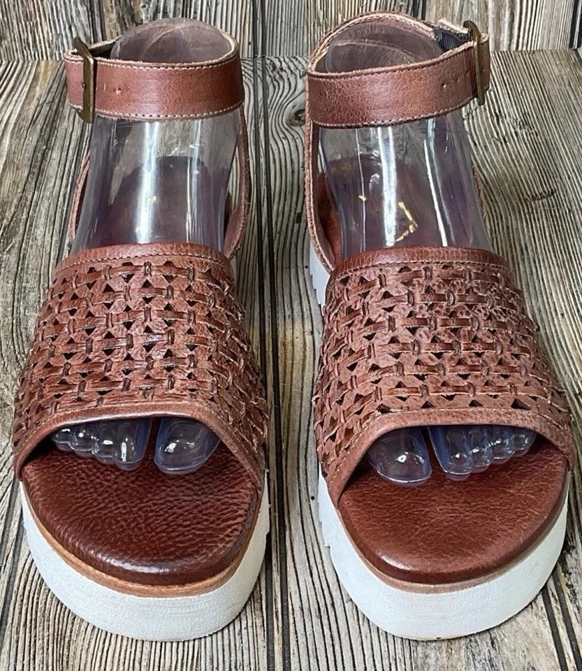 Sandalias Bed Stu Brisa Plataforma Cuero Tejido Marrón Correa al Tobillo Mujer Talla 7 Foto 3 de 4