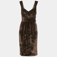 Dolce Gabbana Brown Velvet Draped Mini Dress S