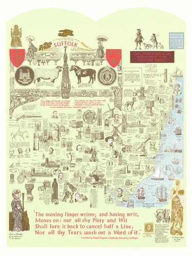 Suffolk miscellany pictorial county map by J.L. (Joseph Lloyd) Carr 1975