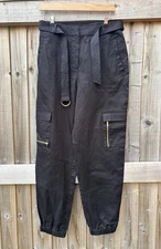 Mint Velvet Black Cargo Combat Utility Trousers 100% cotton size 12 L 