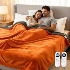 Heated Blanket Electric Blanket King 90"x100" Dual Control Flannel Heating Bl...