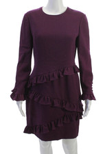 Carolina Herrera Womens Sheath Dress Purple Long Sleeve Button Size 8