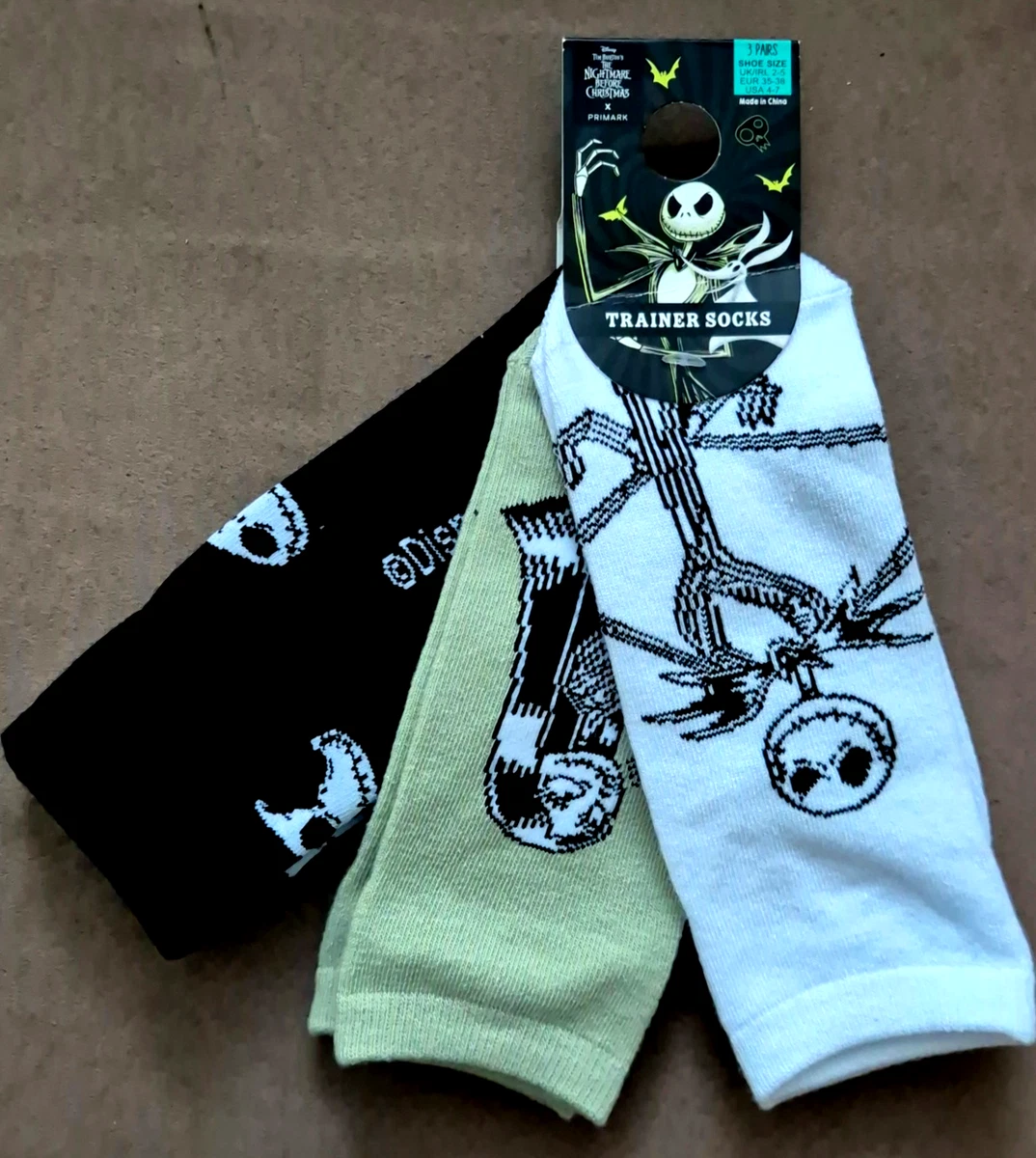 PESADILLA ANTES DE NAVIDAD Calcetines Entrenadores Paquete de 3 Pares Talla 2-5 Nuevo con Etiquetas Licencia Primark