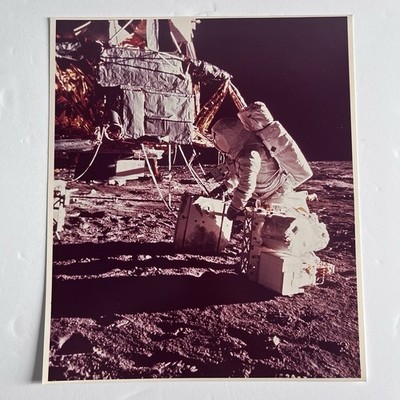 Vtg NASA Photograph Apollo 12 Alan Bean Next To Lunar Module Kodak Paper 8x9.5