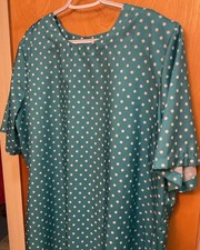 Carriage Court Women’s Aqua White Polka Dots SS Blouse Made In USA Size 26/28