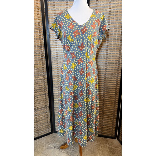 Toad&Co Rose Midi SS Dress Women XL Blue Floral Sustainable Pockets T1000018