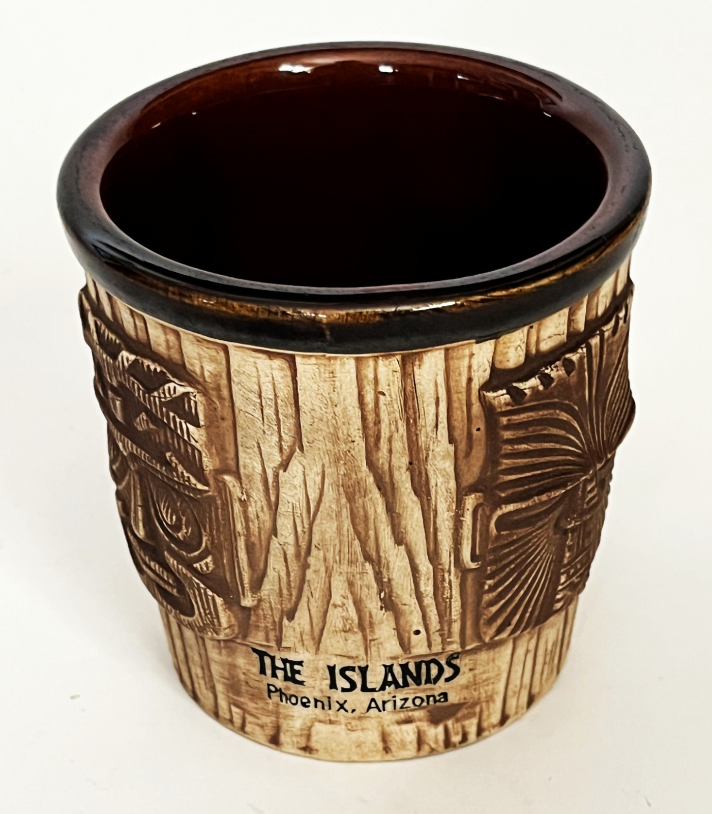 VTG 3 FACES BROWN TIKI MASK PLANTER BUCKET MUG CUP ISLANDS PHOENIX AZ OMC JAPAN