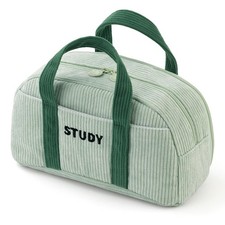 Green Corduroy Handheld Large Pencil Case Pouch Stationery Teen Girl Cute Bag
