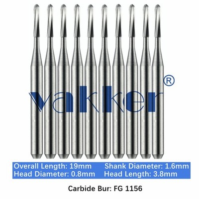 10-100Pcs Dental Carbide Burs FG 1156 for High Speed Handpiece Straight Dome End