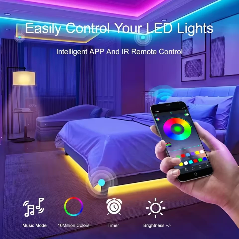 Tira de luz LED RGB - 40M/131 pies y longitudes más cortas, lámpara de sala de control APP Foto 2 de 4