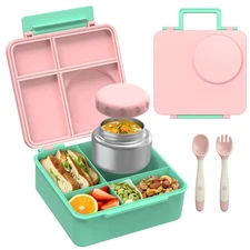 Kids Bento Lunch Box Set with 8oz Soup Thermo, Leak-Proof 4-Compartment Conta...