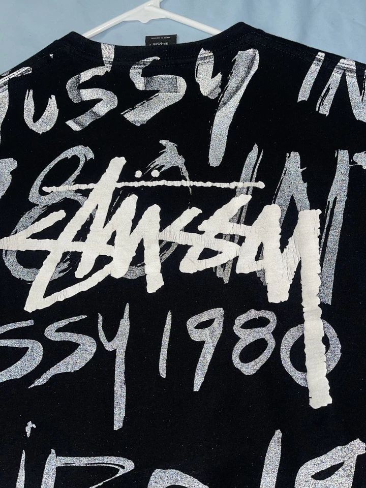 Stussy T-Shirt Y2K Vintage All-Over Print AOP Reflective Men's M - Image 3 of 4