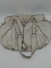 Francesco Biasia White Leather Satchel Purse Shoulder Bag Chain Detail