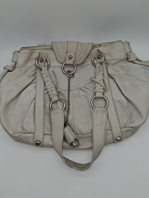 Francesco Biasia White Leather Satchel Purse Shoulder Bag Chain Detail
