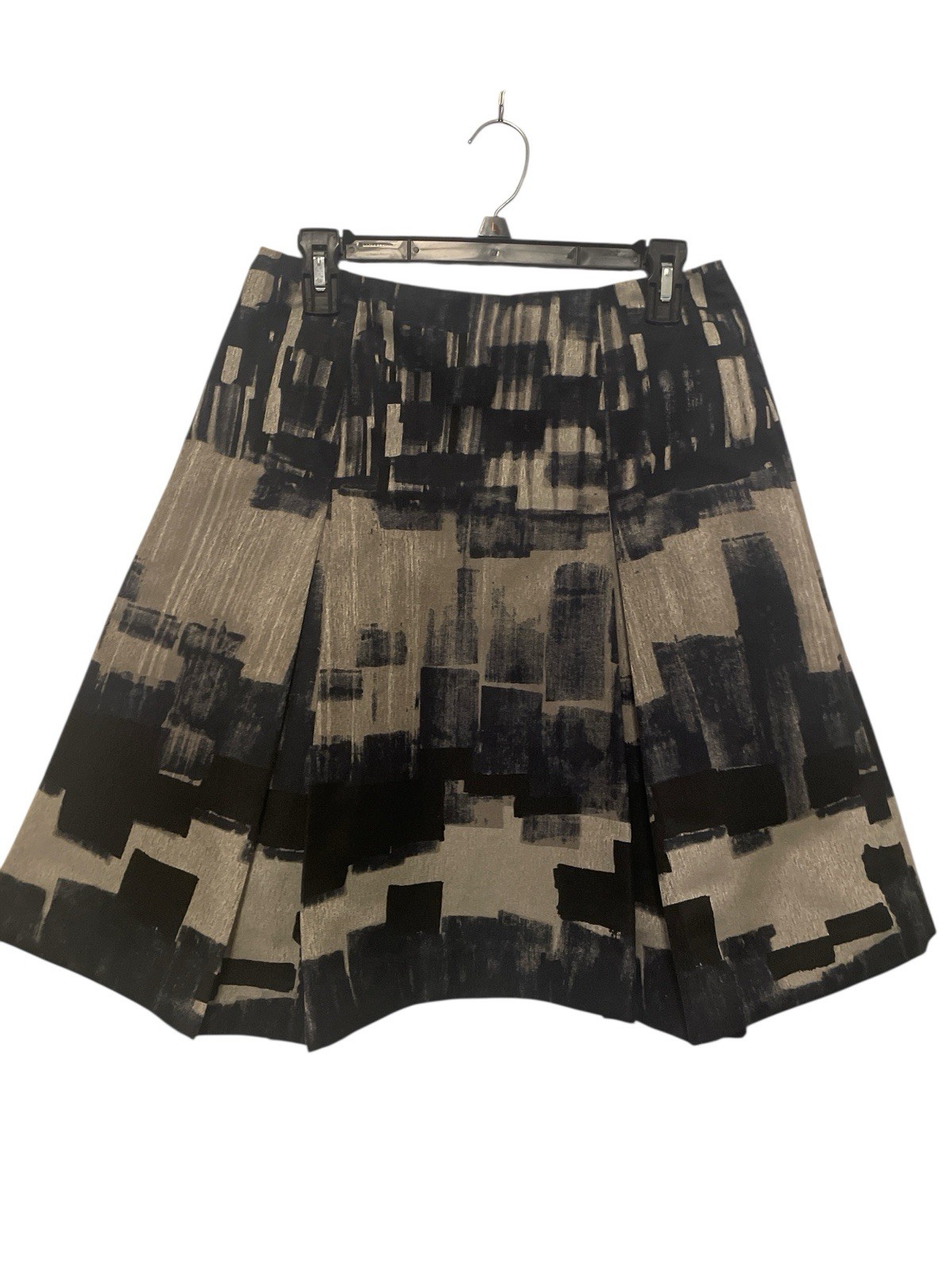 Weekend MaxMara Blue Black Gray Abstract Print Belted  Skirt Size 6