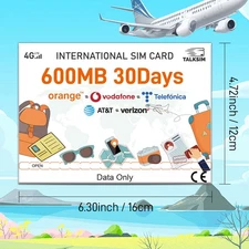 TALKSIM Global 4G LTE SIM - 600MB 30Days 51-Country for Unlocked Smartphones