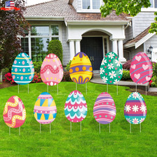 10 Pcs Easter Yard Signs Stakes Easter Decorations Outdoor Waterproof Yard Decor