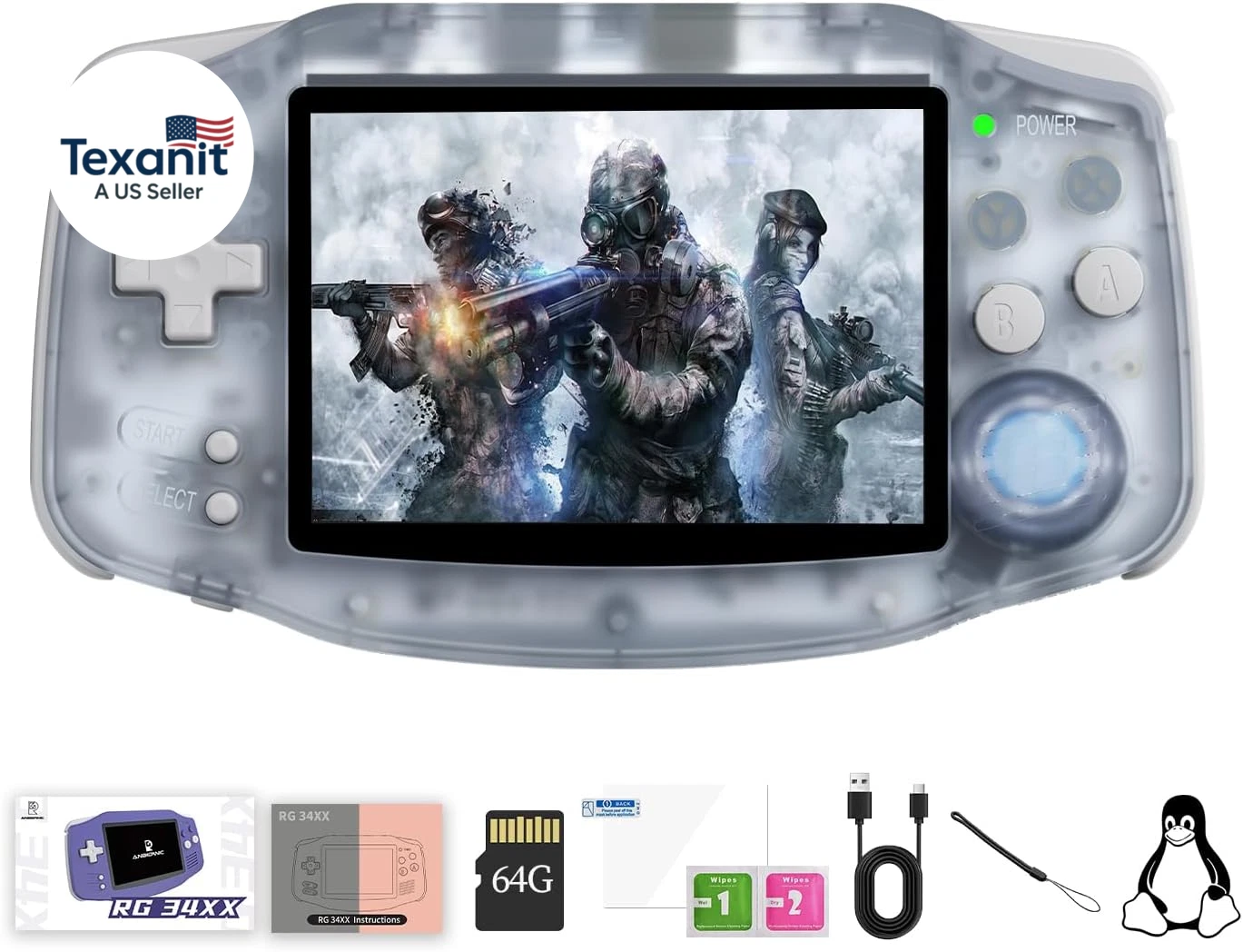 RG 34XX Retro Handheld Game Console Linux 64-Bit 3.4 Inch IPS Screen 64G Card RG