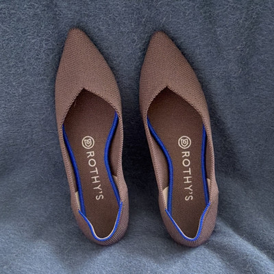 Rothy's Women's Pointed Toe Slip-On Ballet Flats Knit Brown/Blue 6.5 Std