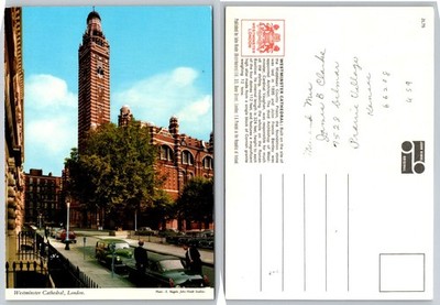 Westminster Cathedral London UK Vintage John Hinde Postcard 1960s Cars