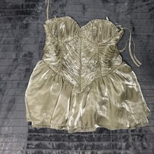 ASOS LUXE Mini Dress Womens 14 Sage Green Metallic Ruched Bubble Skirt Party