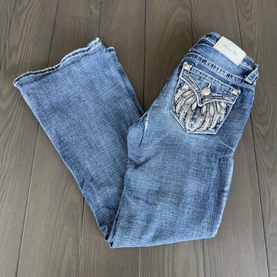 Miss Me Jeans Flare Womens 23x27 Falling Wings Embellished Stretch
