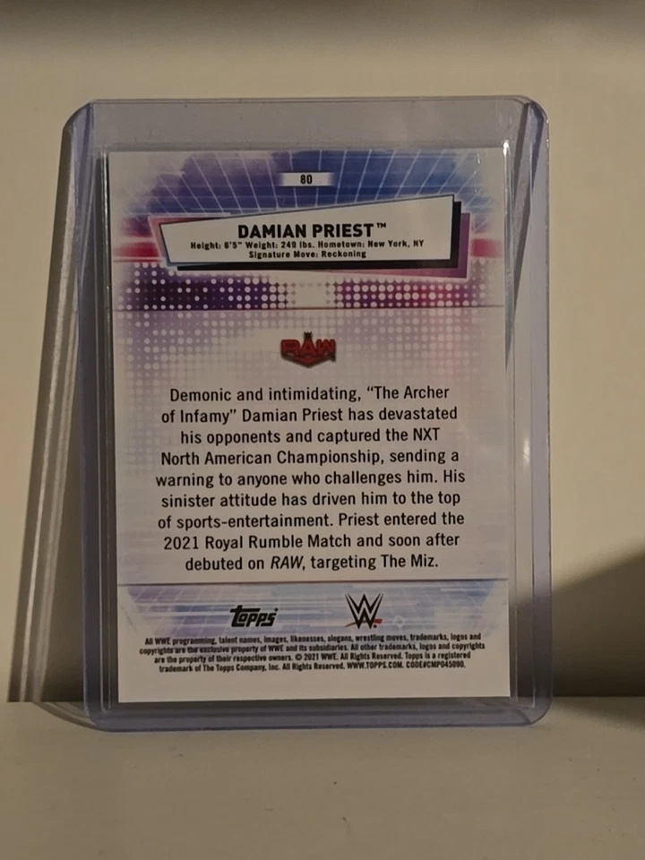 2021 Topps Chrome WWE DAMIAN PRIEST #80 Green Refractor Parallel Card #/150 SP - Image 3 of 3