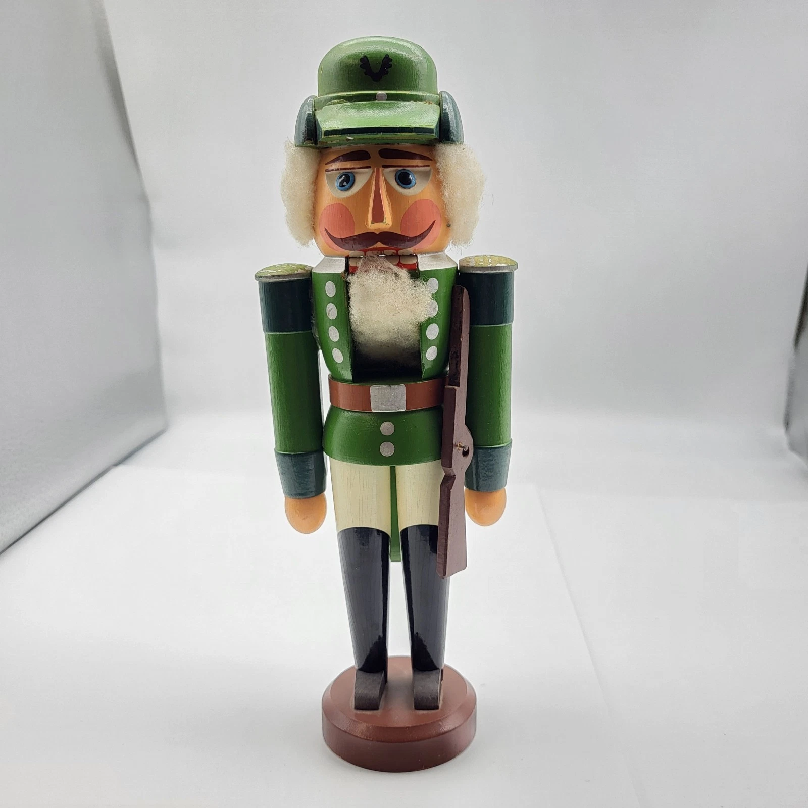 Vintage Original Erzgebirge Nutcracker Green Army Ranger Germany paint wear