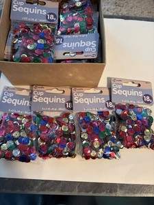 Cup Sequins .63oz (18g) Multi Colored, Red Green Gold Blue Silver, Tiny Crafts