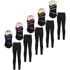 Girls Pants Tumbling Bodysuit Sets Leotard Top And Bottoms Jumpsuit Ice Skaitng