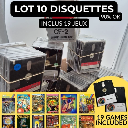 LOT DE DISQUETTES AMSTRAD CPC 6128/664/464 + 19 GAMES WORKING! ★ TEST OK 💾✅