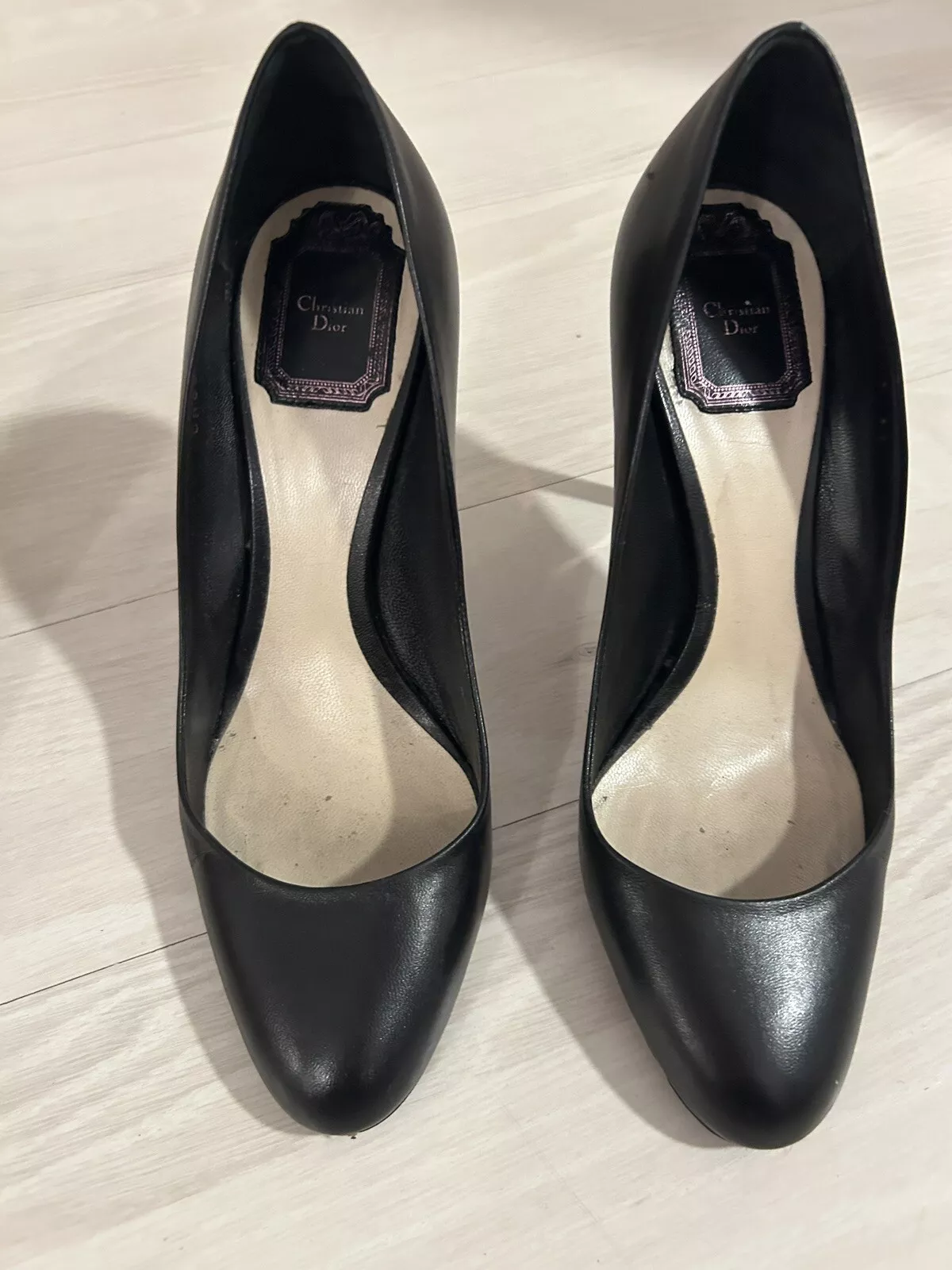 Chaussures Christian Dior en cuir noir avec talons rose miroir pointure 37 US 7