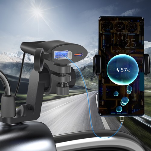 Phone Charger PD USB Motorcycle Rearview Mirror Bracket Handlebar Fast Charging - Photo 6 sur 18